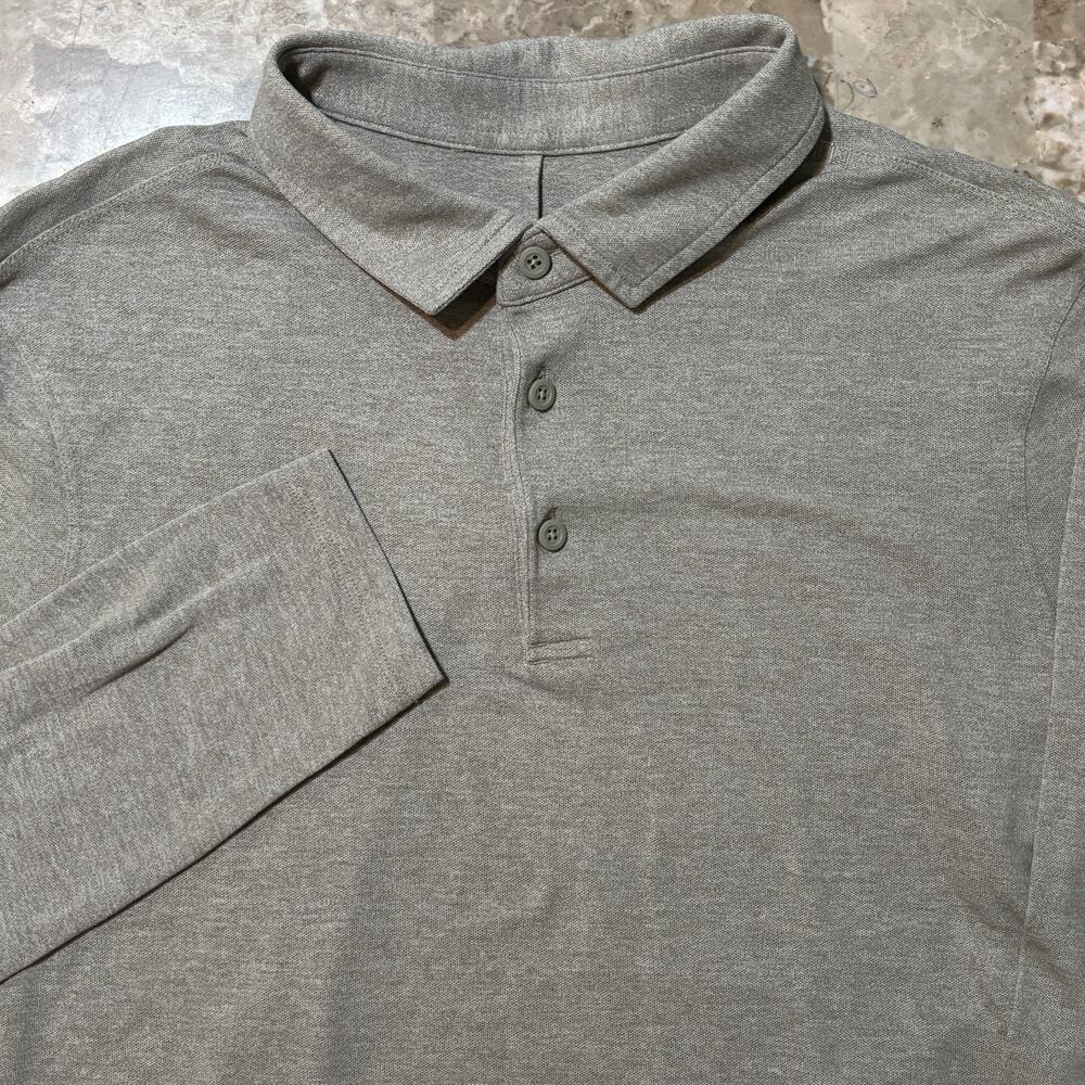Lululemon Polo Shirt Mens M Beige Evolution Long Sleeve Stretch Golf Tennis